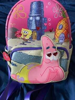 Loungefly Pink SpongeBob & Patrick Mini Backpack with Purple Accents